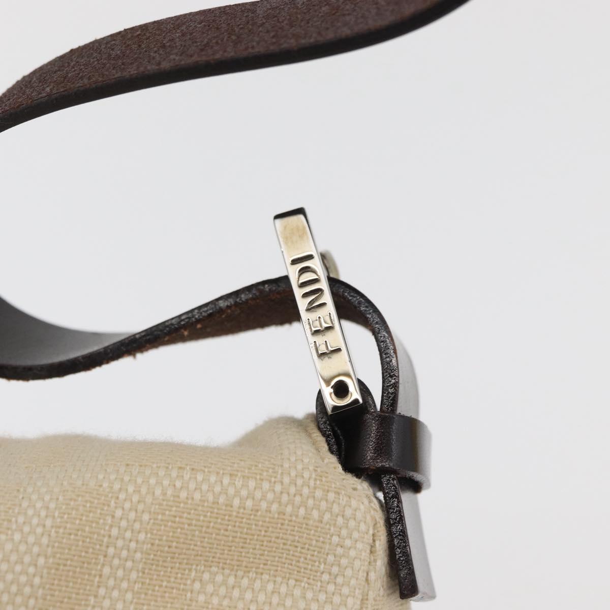 FENDI Zucca Canvas Mamma Baguette Shoulder Bag Beige Silver Auth 179443V