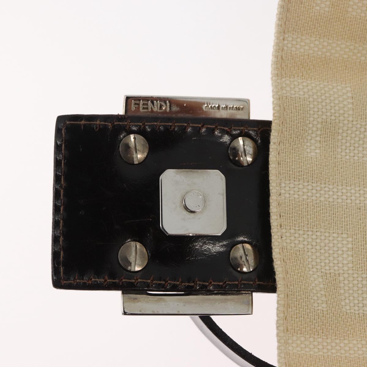 FENDI Zucca Canvas Mamma Baguette Shoulder Bag Beige Silver Auth 179443V