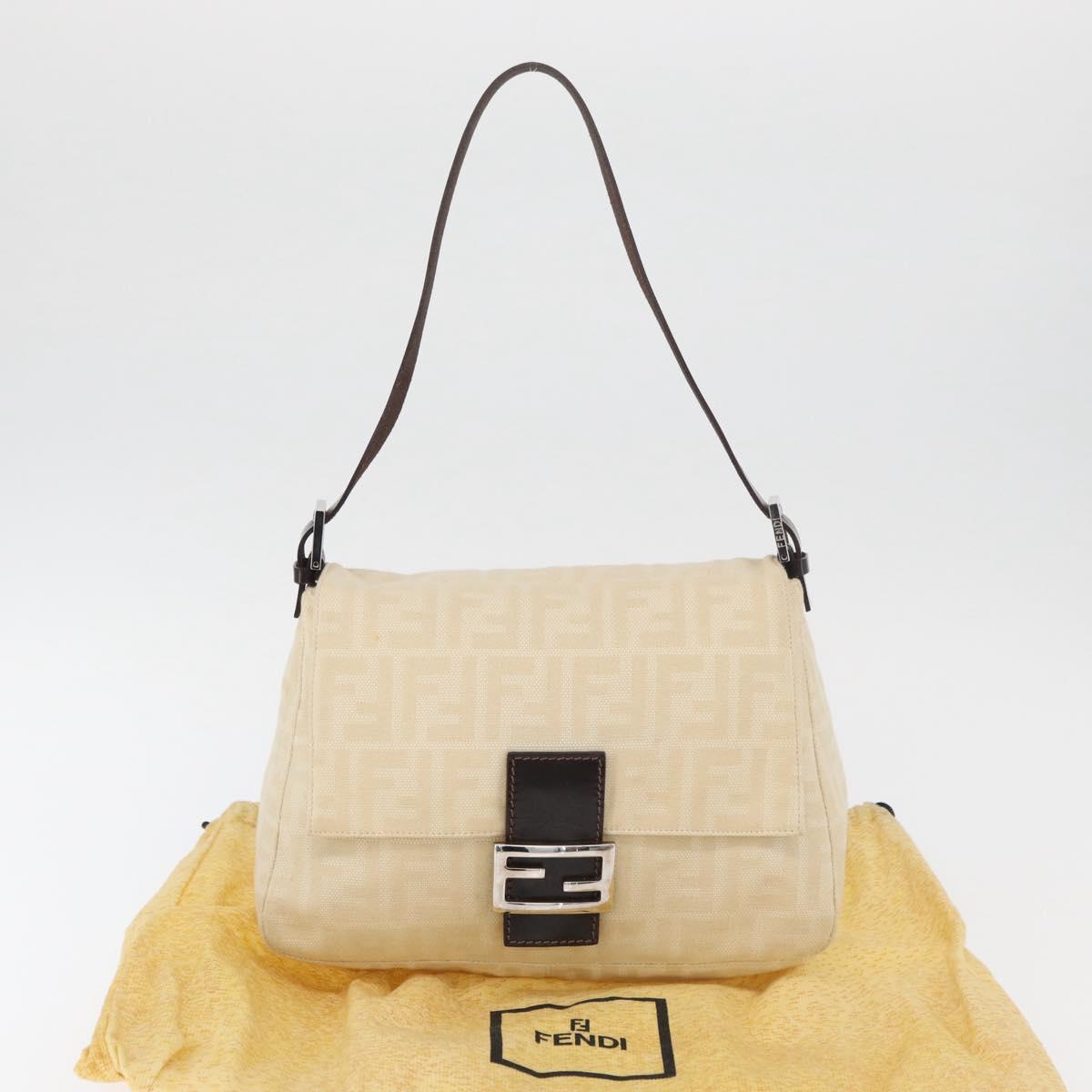 FENDI Zucca Canvas Mamma Baguette Shoulder Bag Beige Silver Auth 179443V