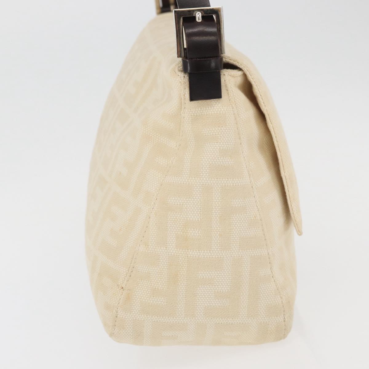 FENDI Zucca Canvas Mamma Baguette Shoulder Bag Beige Silver Auth 179443V