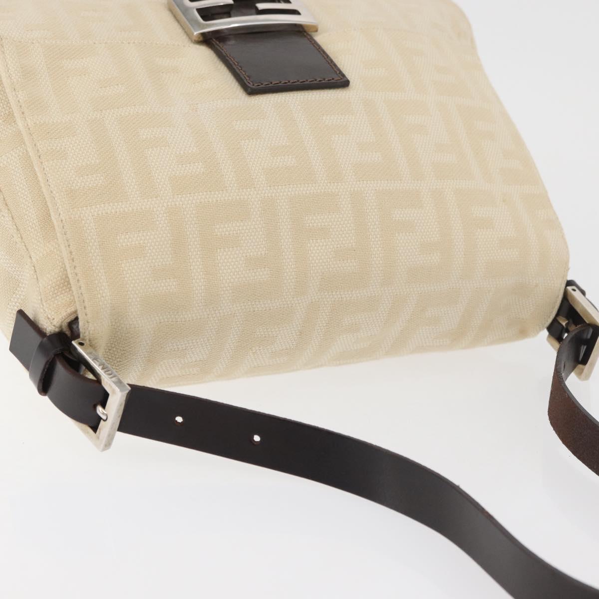 FENDI Zucca Canvas Mamma Baguette Shoulder Bag Beige Silver Auth 179443V