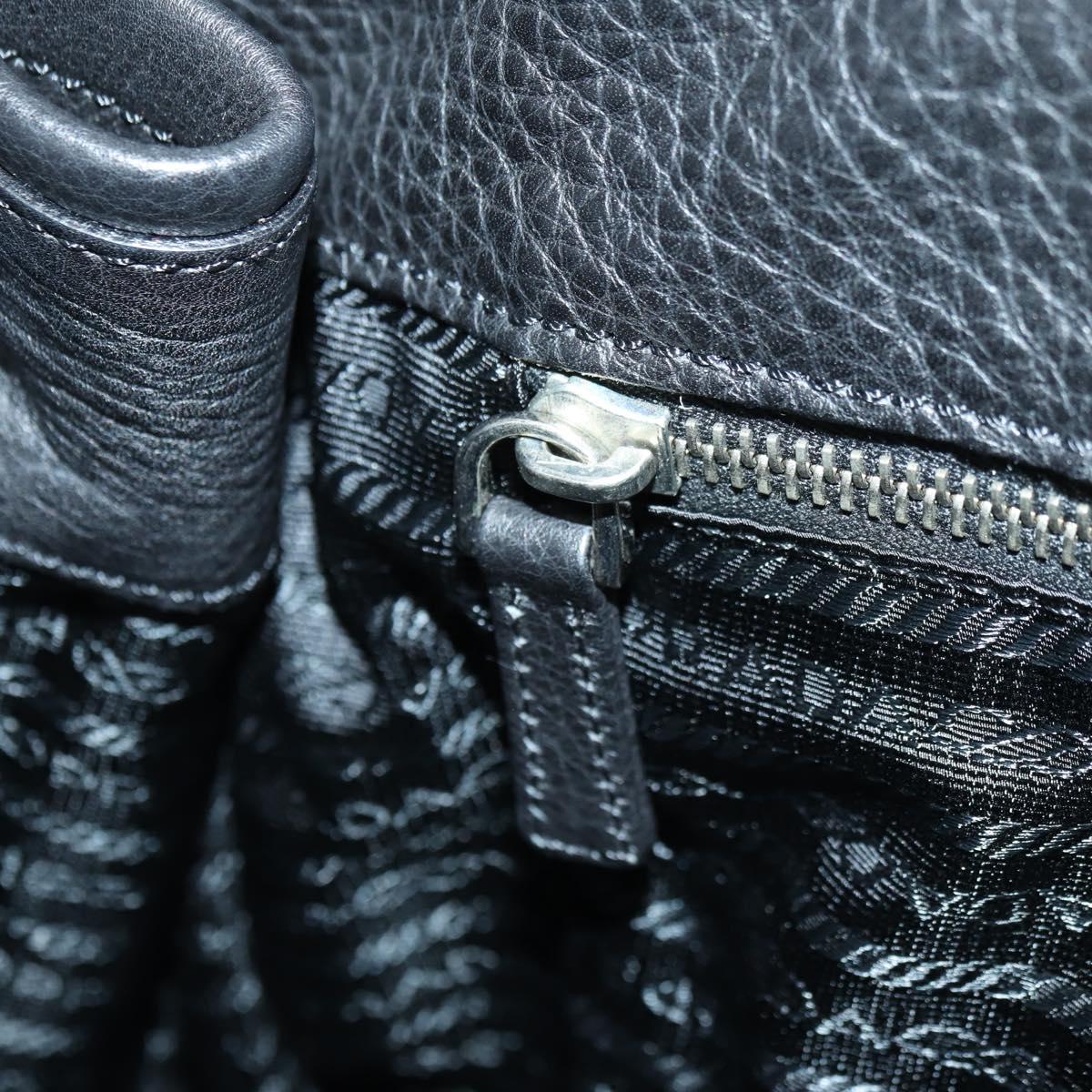 PRADA Tote Bag Leather Black Silver Auth 179445V