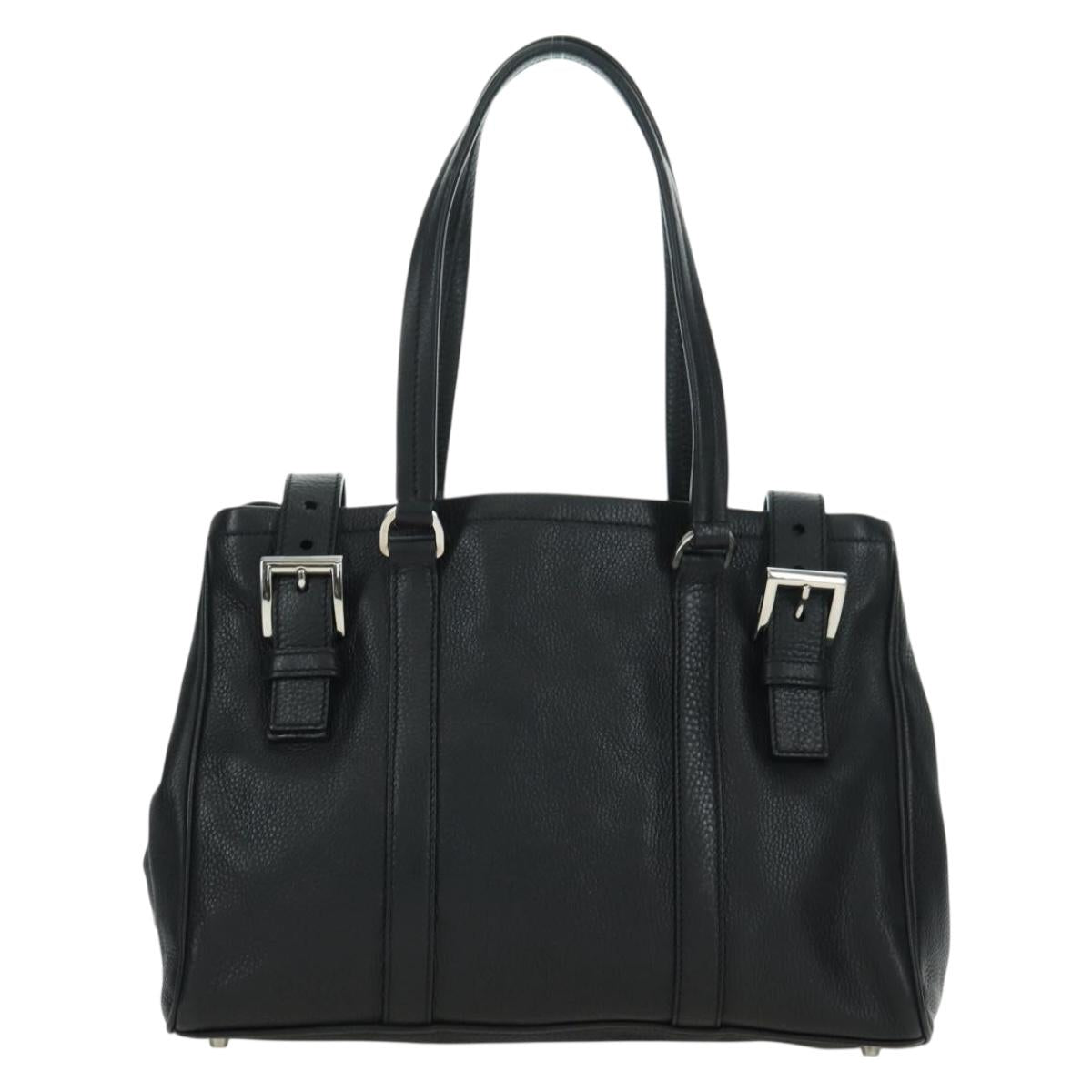 PRADA Tote Bag Leather Black Silver Auth 179445V