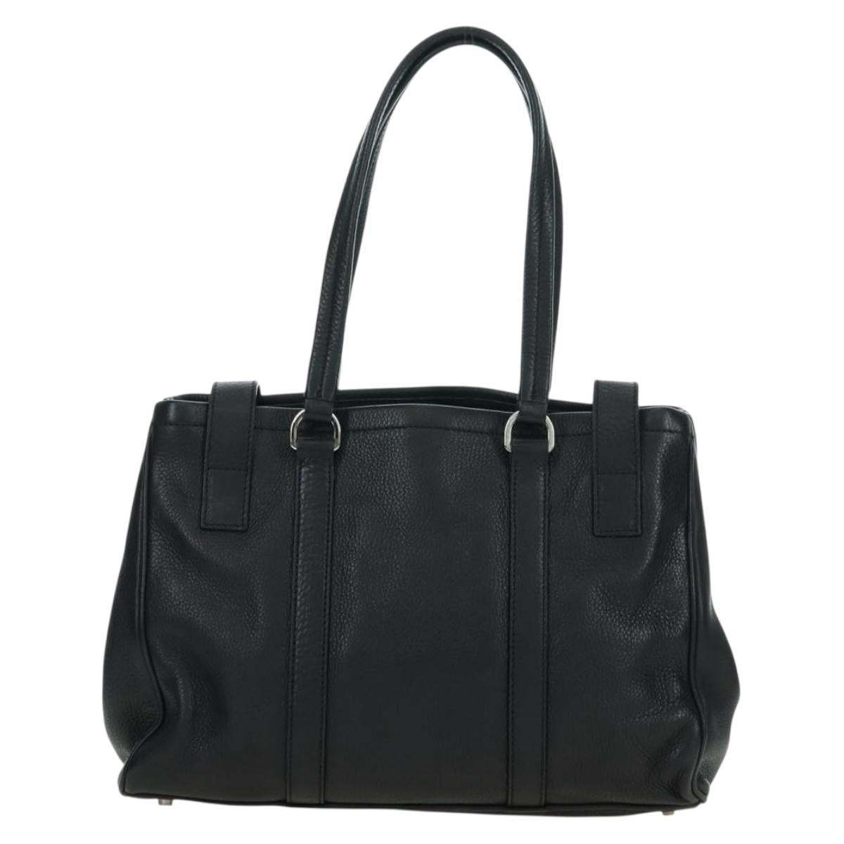 PRADA Tote Bag Leather Black Silver Auth 179445V