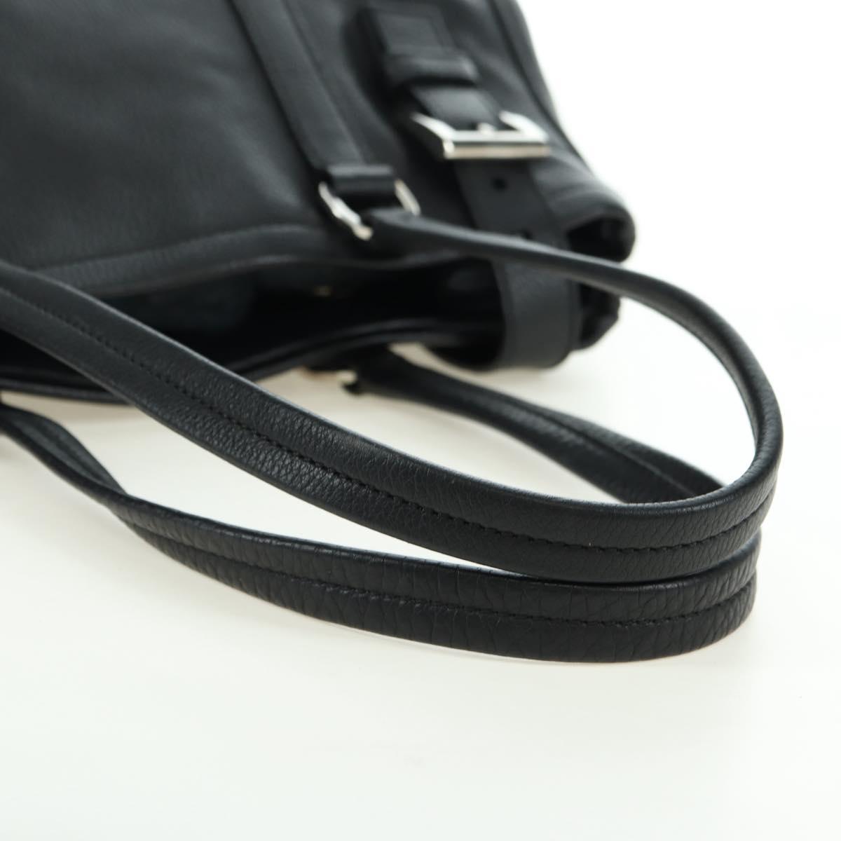 PRADA Tote Bag Leather Black Silver Auth 179445V