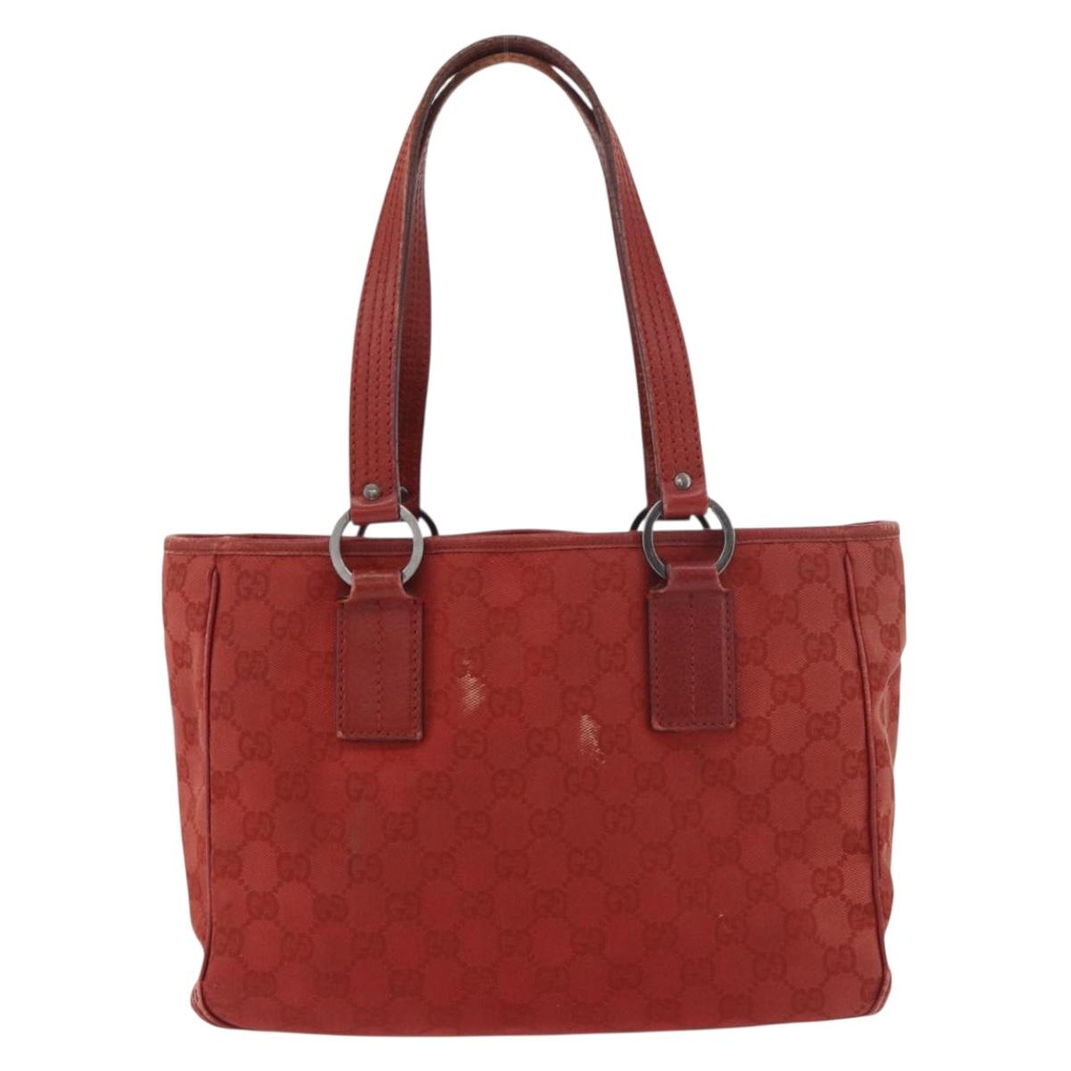 GUCCI GG Canvas Tote Bag Silver Red 113019 Auth 179457