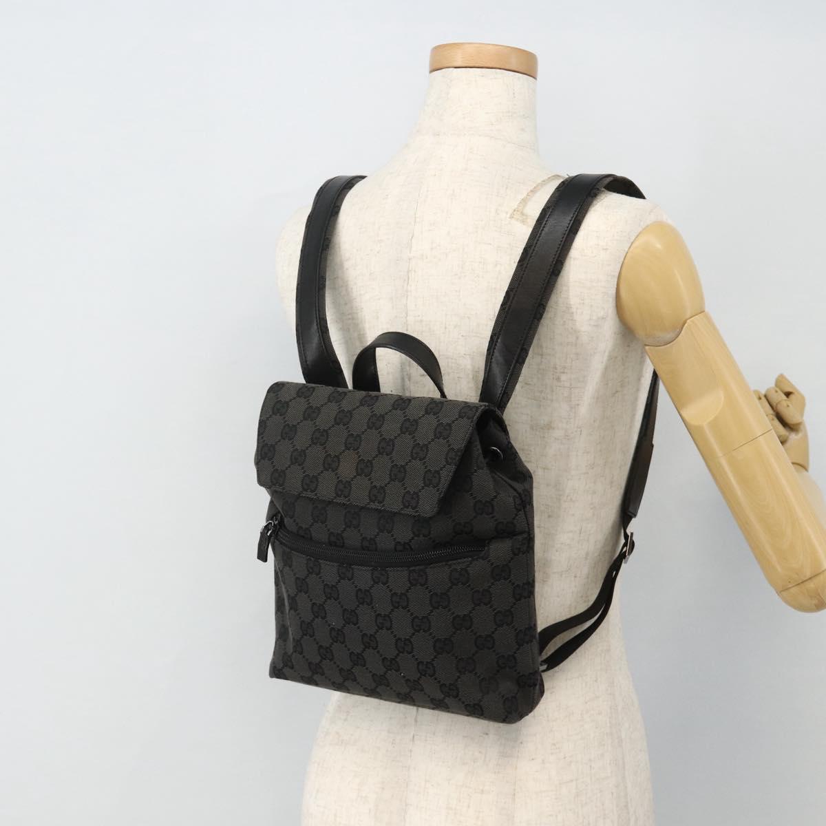 GUCCI GG Canvas Backpack Black Silver 003 0242 Auth 179459