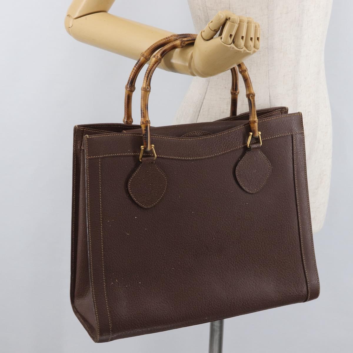 GUCCI Bamboo Tote Bag Leather Brown Gold 002 0260 2615 Auth 179461