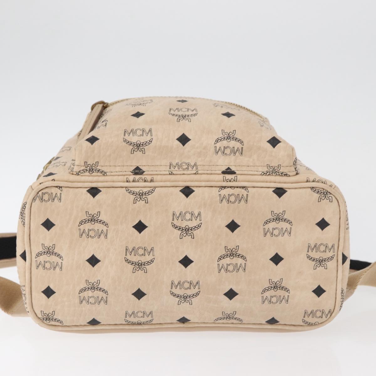 MCM Vicetos Logogram Backpack PVC Leather Ivory Gold Auth 179462