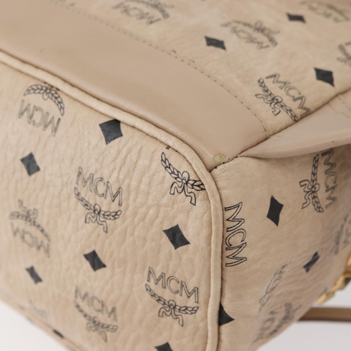 MCM Vicetos Logogram Backpack PVC Leather Ivory Gold Auth 179462