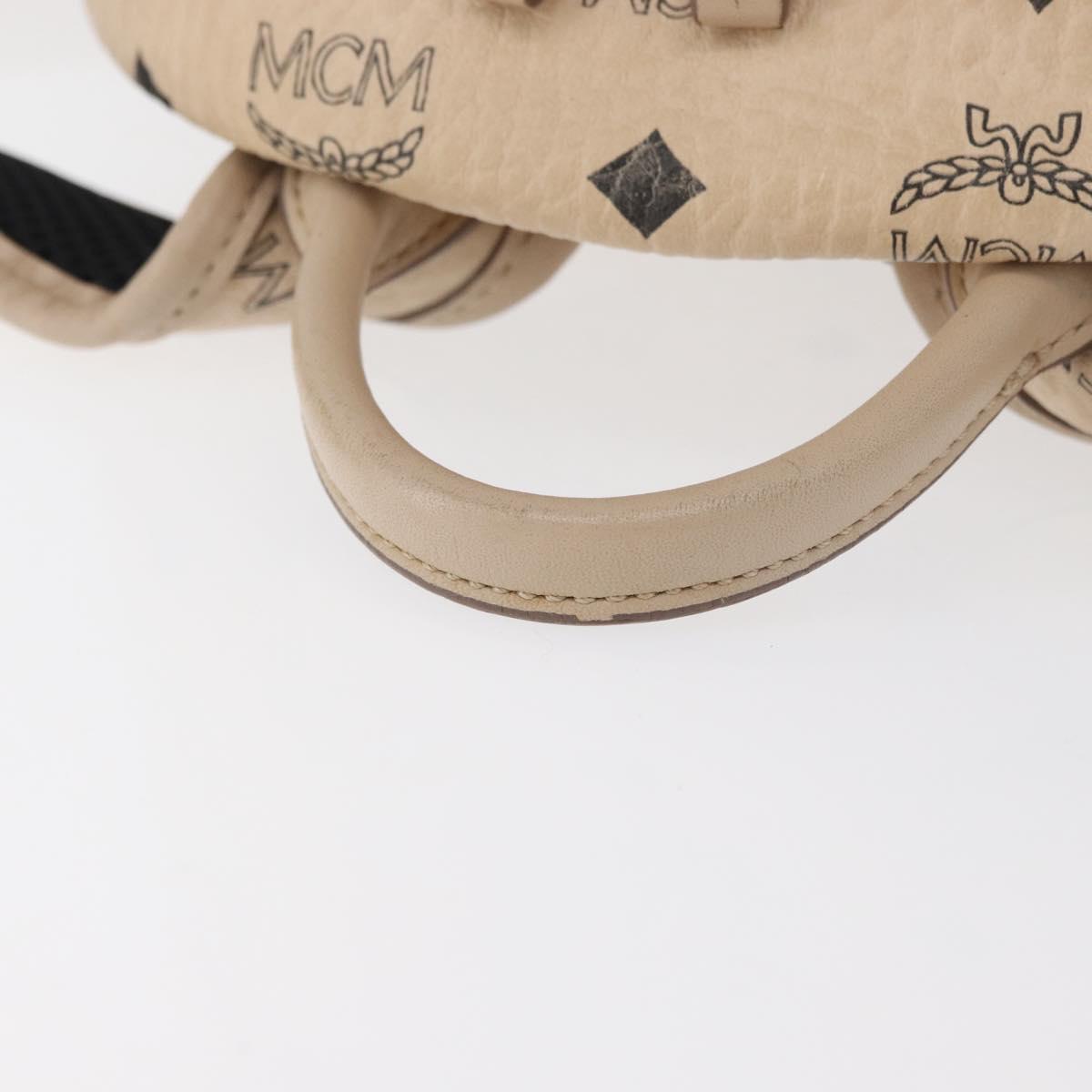 MCM Vicetos Logogram Backpack PVC Leather Ivory Gold Auth 179462