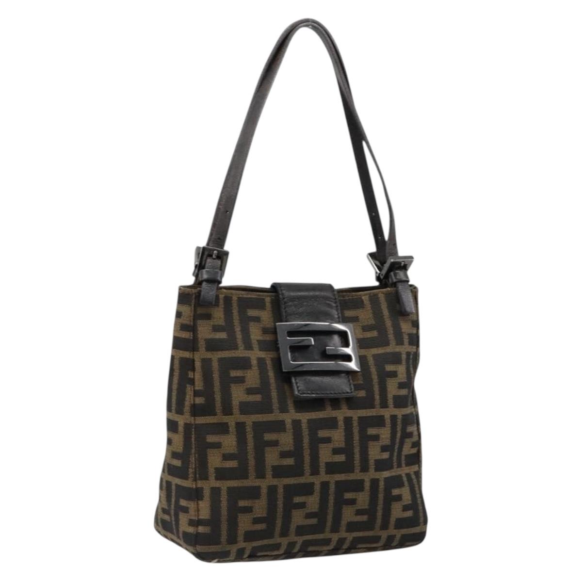 FENDI Zucca Canvas Mamma Baguette Hand Bag Black Brown Auth 179468A