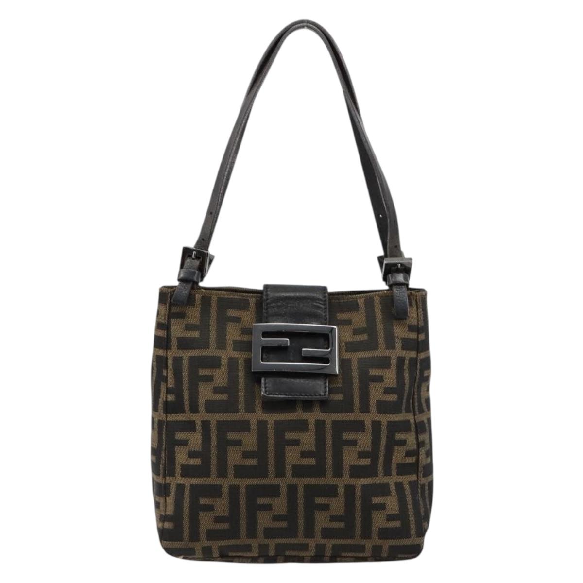 FENDI Zucca Canvas Mamma Baguette Hand Bag Black Brown Auth 179468A