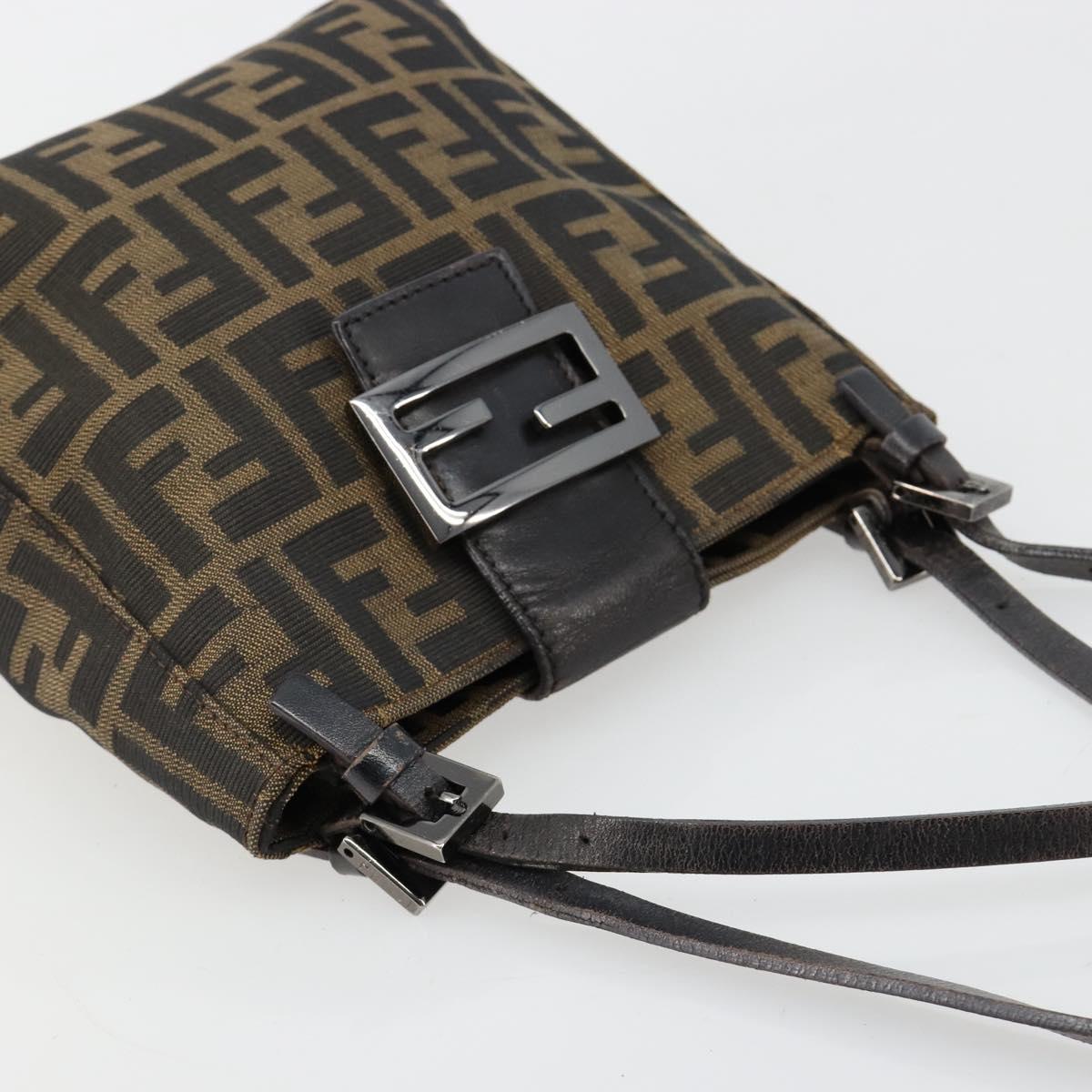 FENDI Zucca Canvas Mamma Baguette Hand Bag Black Brown Auth 179468A