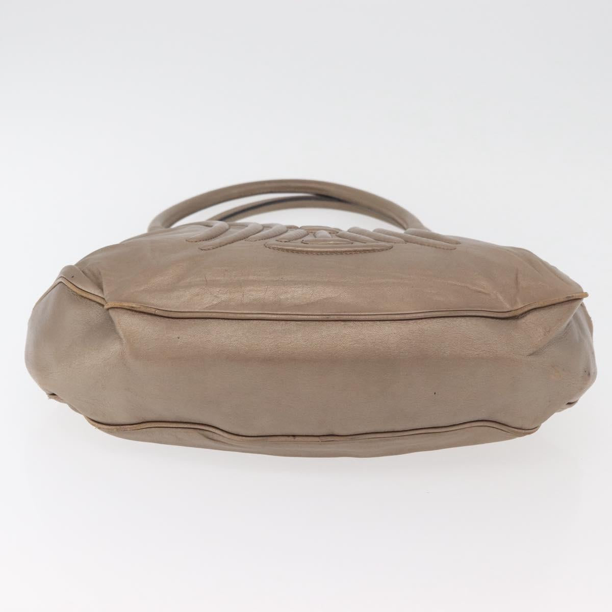 CELINE Shoulder Bag Leather Beige Gold Auth 179469