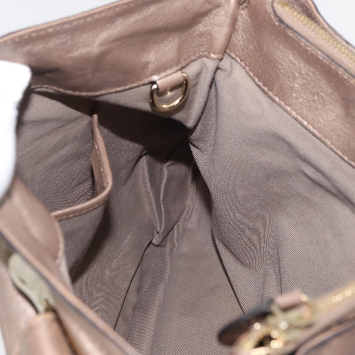 CELINE Shoulder Bag Leather Beige Gold Auth 179469
