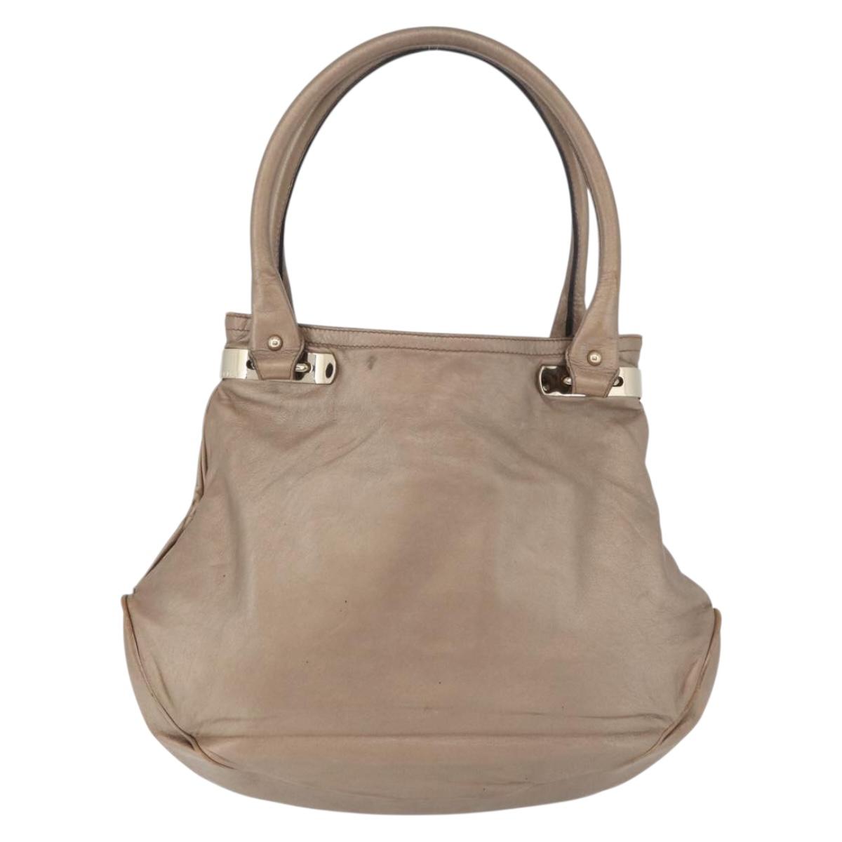 CELINE Shoulder Bag Leather Beige Gold Auth 179469