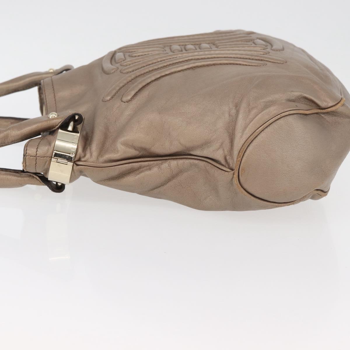 CELINE Shoulder Bag Leather Beige Gold Auth 179469
