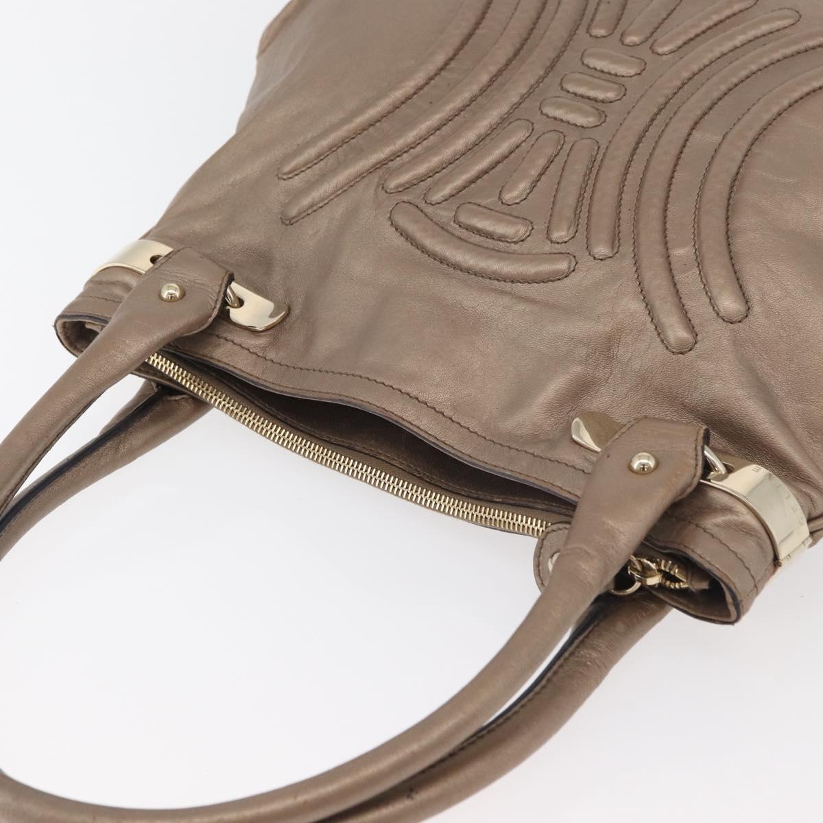 CELINE Shoulder Bag Leather Beige Gold Auth 179469