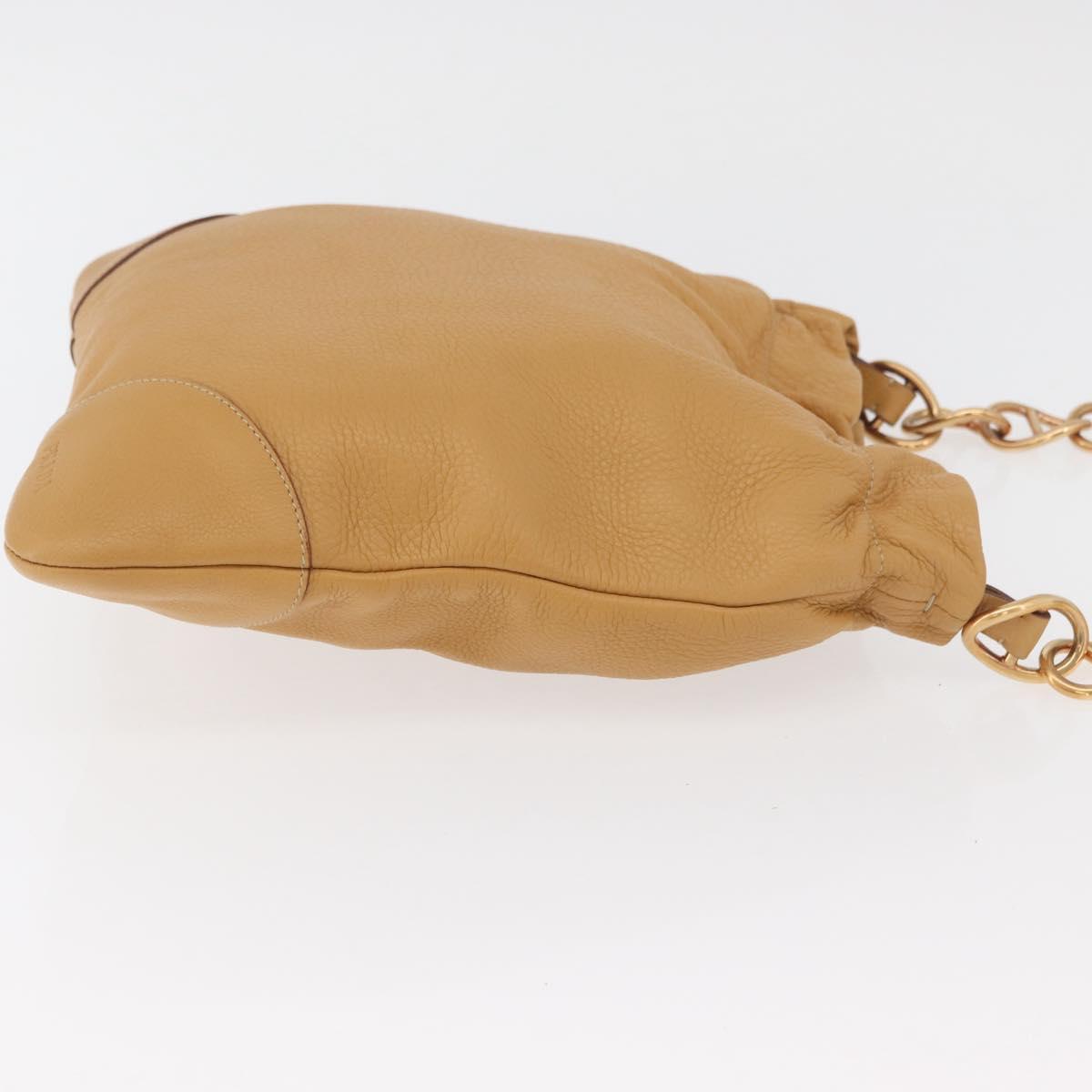 PRADA Chain Shoulder Bag Leather Beige Gold Auth 179470A