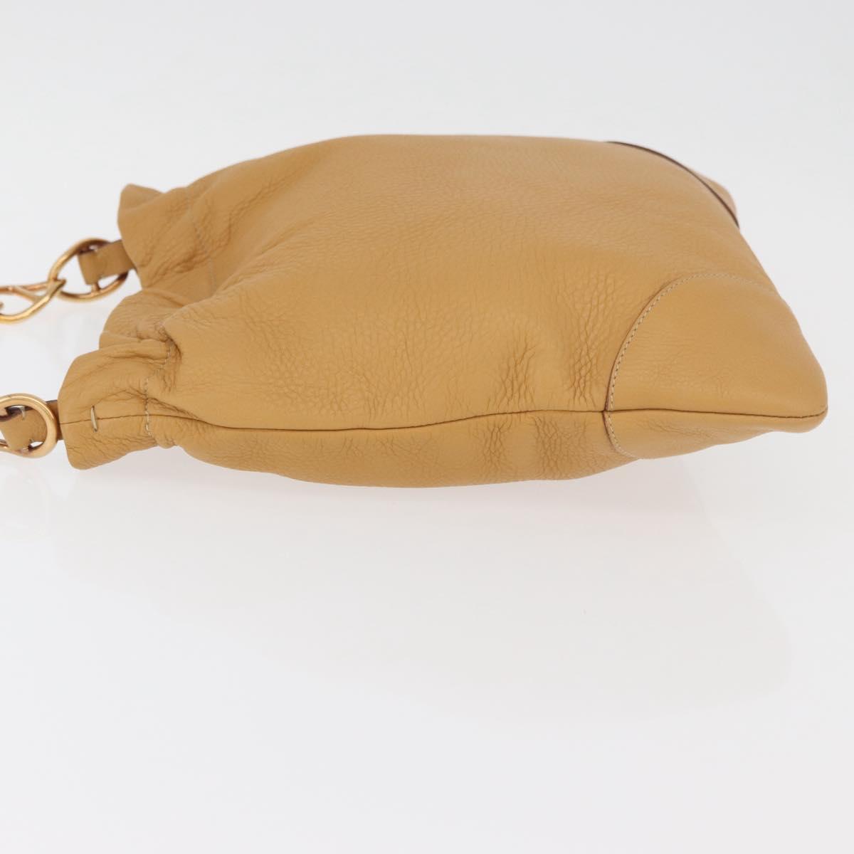 PRADA Chain Shoulder Bag Leather Beige Gold Auth 179470A