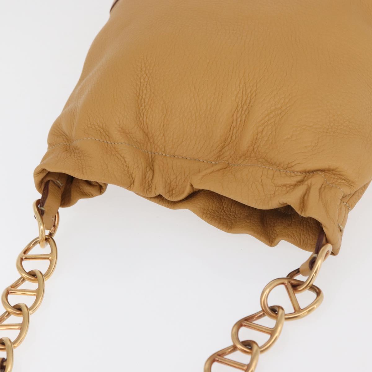 PRADA Chain Shoulder Bag Leather Beige Gold Auth 179470A