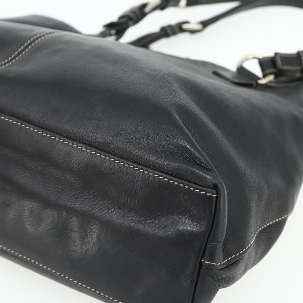 PRADA Tote Bag Leather Black Silver Auth 179472A
