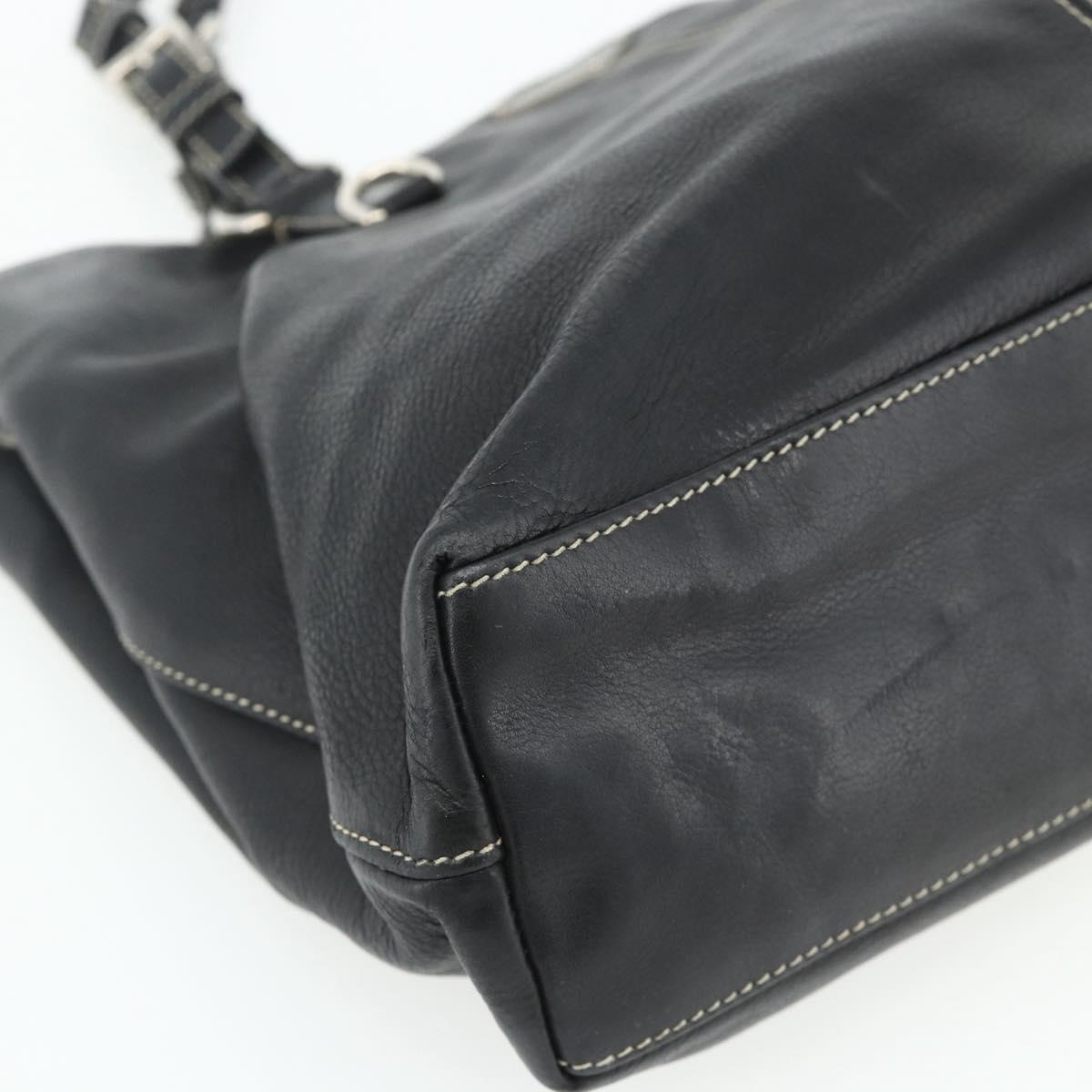 PRADA Tote Bag Leather Black Silver Auth 179472A