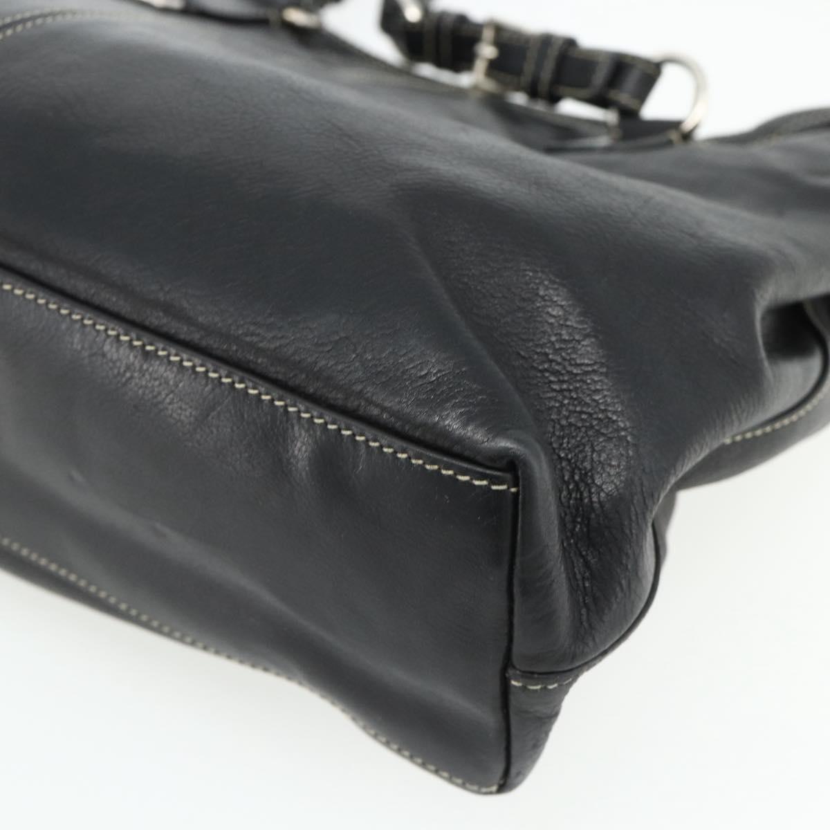 PRADA Tote Bag Leather Black Silver Auth 179472A