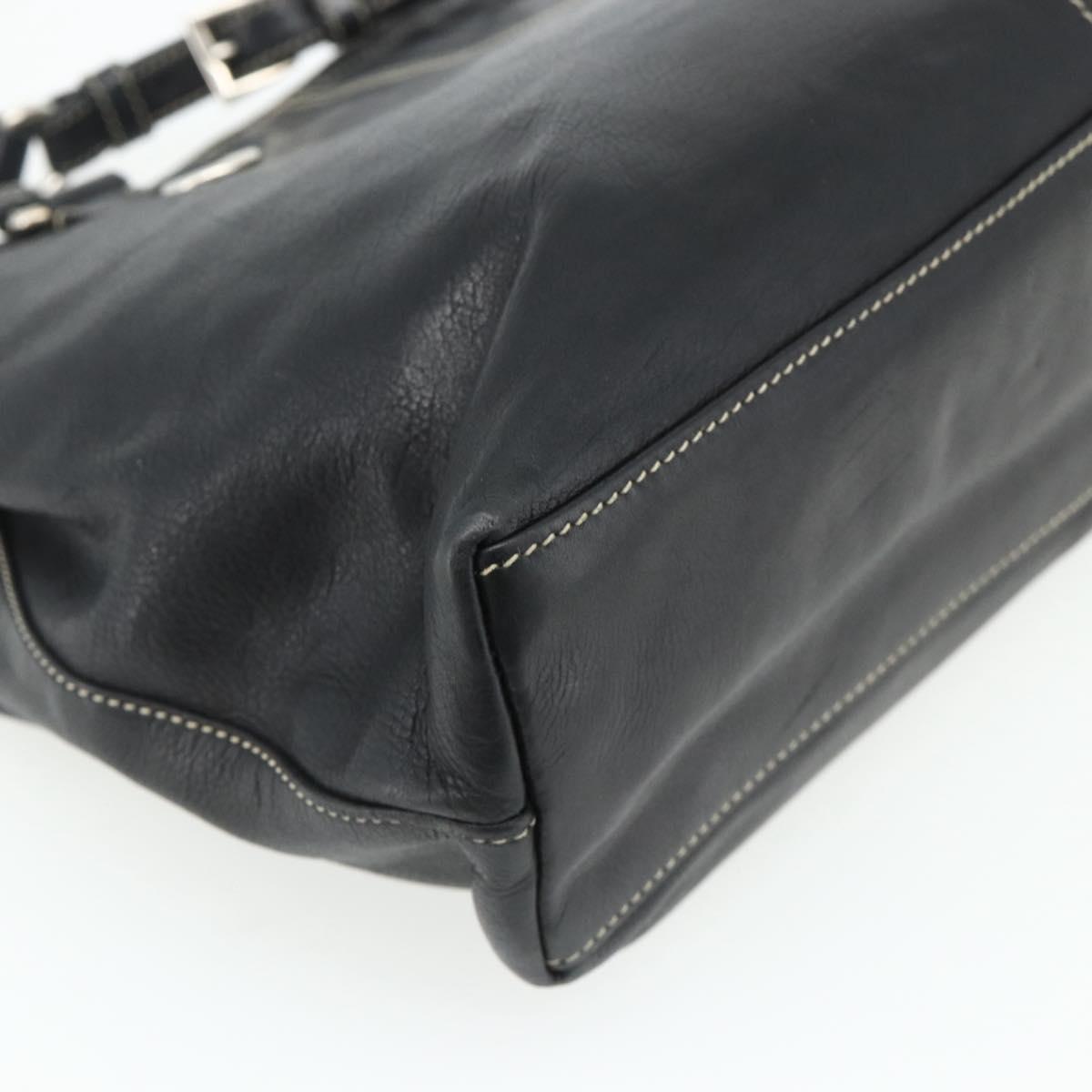 PRADA Tote Bag Leather Black Silver Auth 179472A