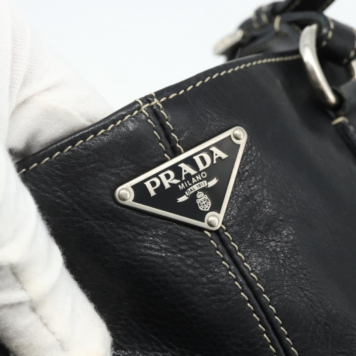 PRADA Tote Bag Leather Black Silver Auth 179472A