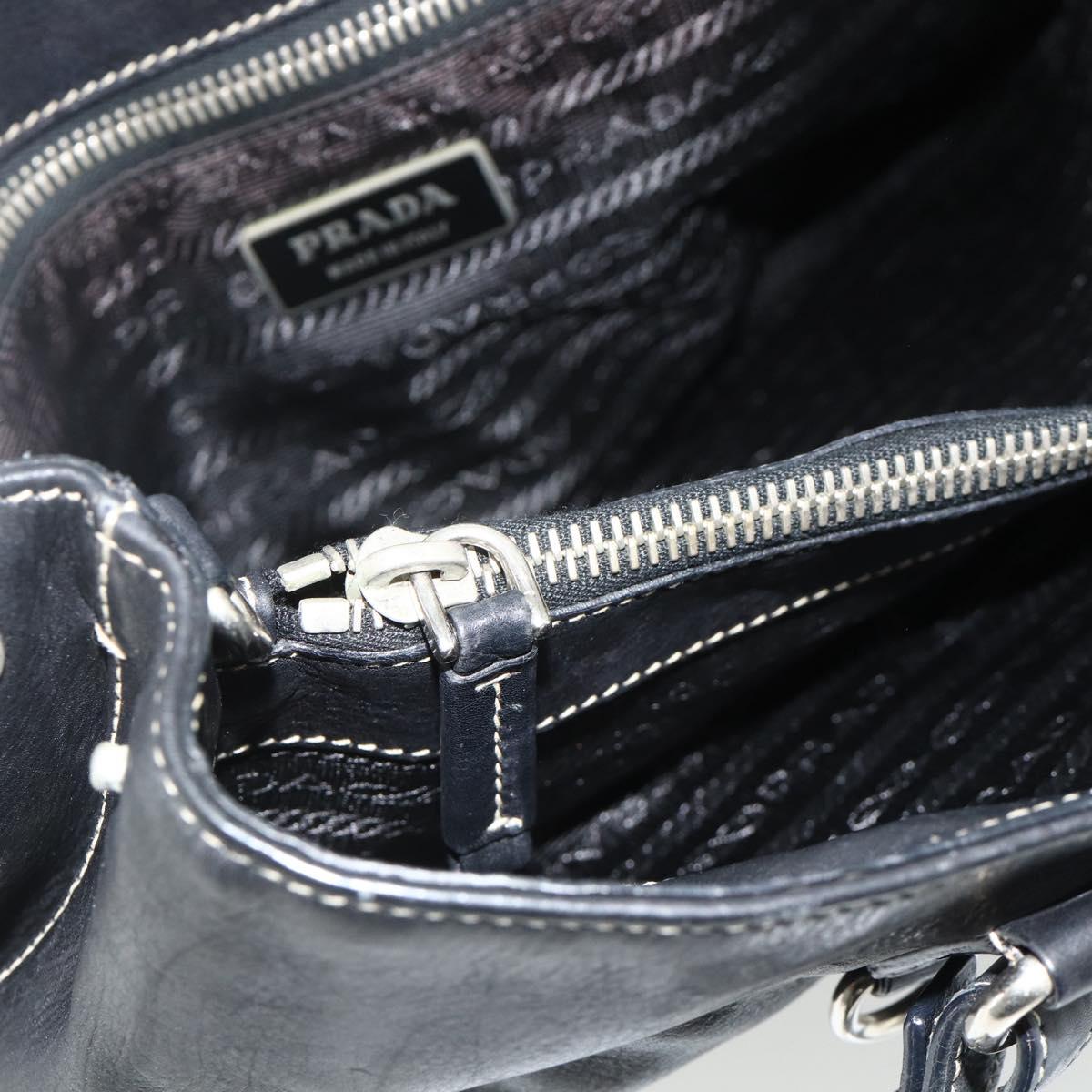 PRADA Tote Bag Leather Black Silver Auth 179472A