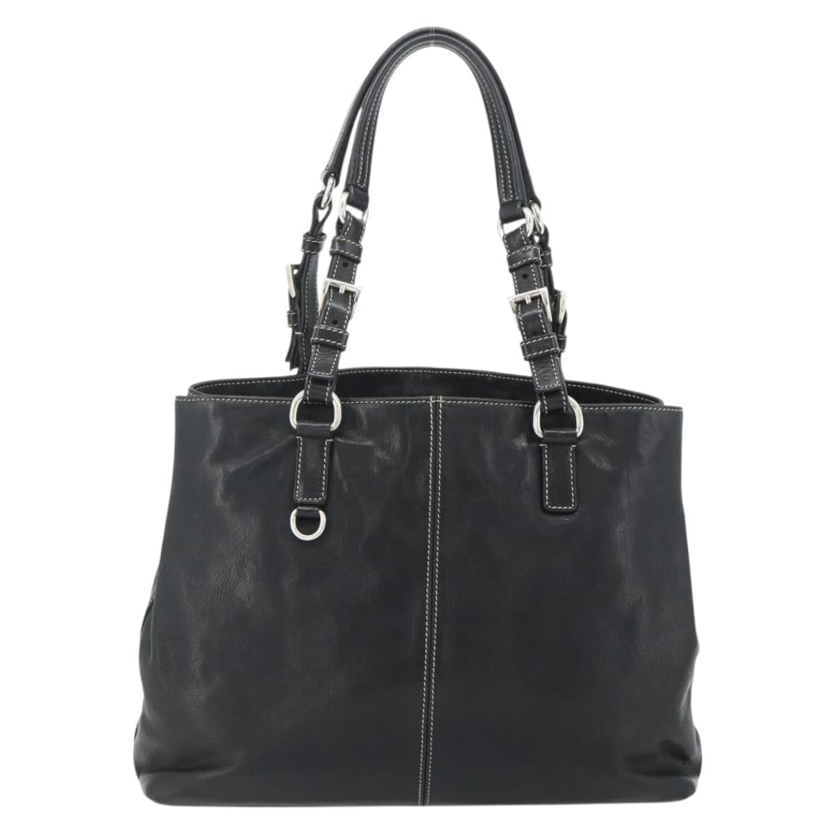 PRADA Tote Bag Leather Black Silver Auth 179472A