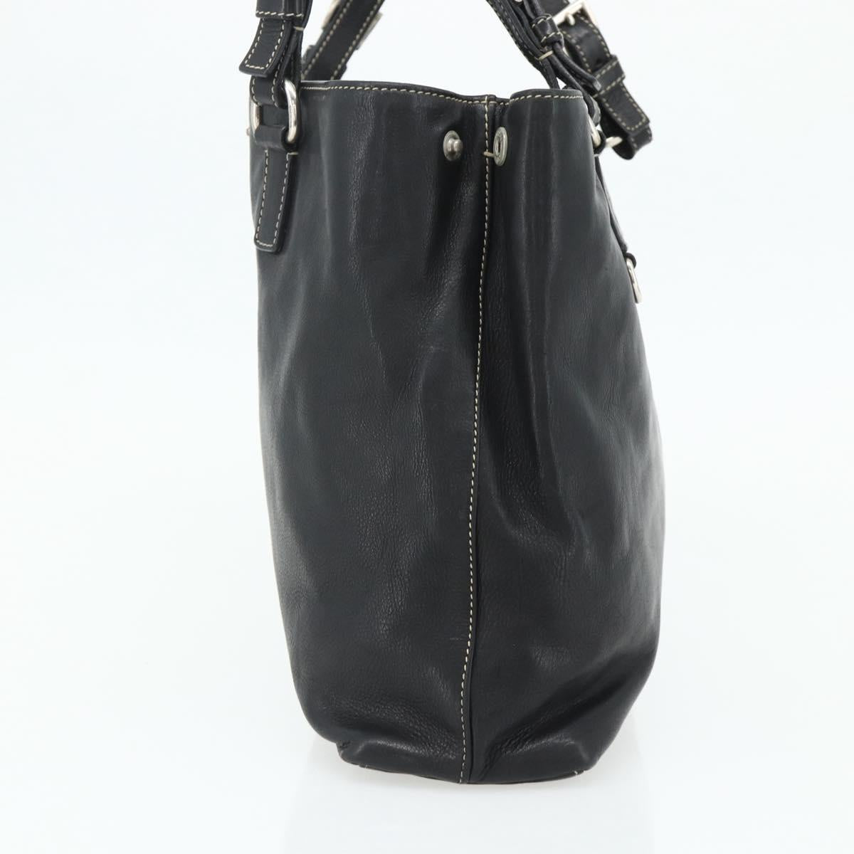 PRADA Tote Bag Leather Black Silver Auth 179472A