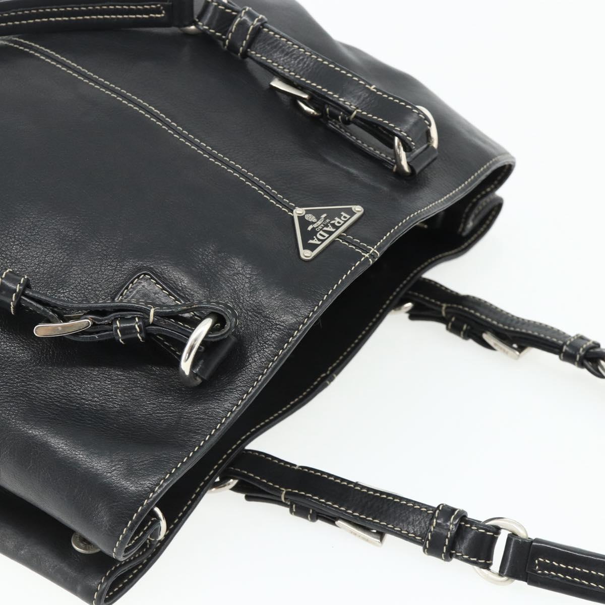 PRADA Tote Bag Leather Black Silver Auth 179472A