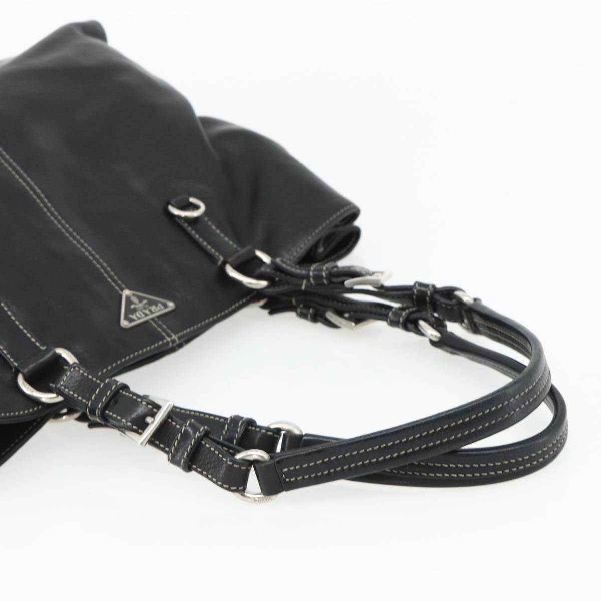 PRADA Tote Bag Leather Black Silver Auth 179472A