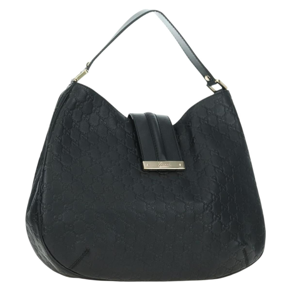 GUCCI GG Canvas Guccissima Shoulder Bag Leather Black Gold 233604 Auth 179473V