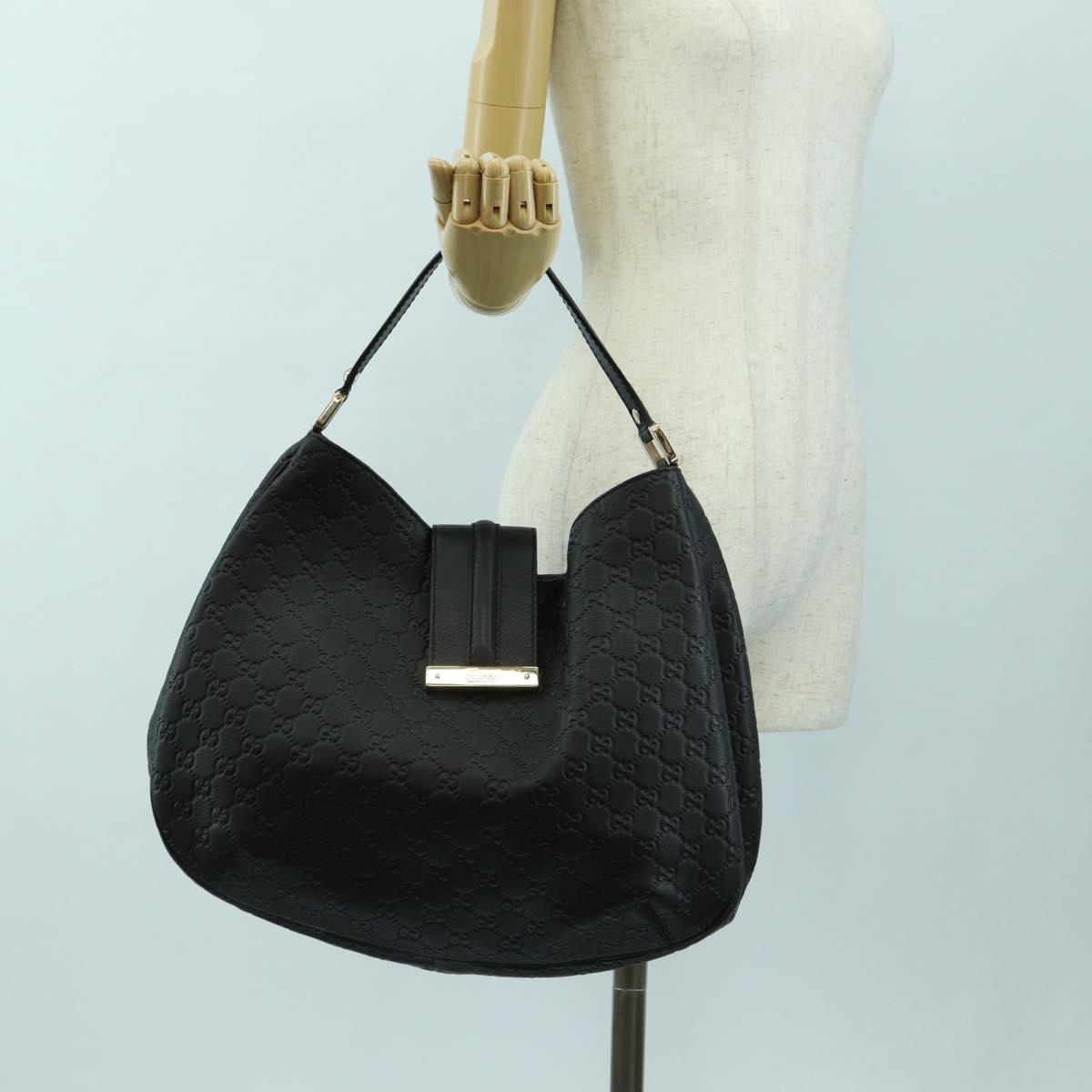 GUCCI GG Canvas Guccissima Shoulder Bag Leather Black Gold 233604 Auth 179473V