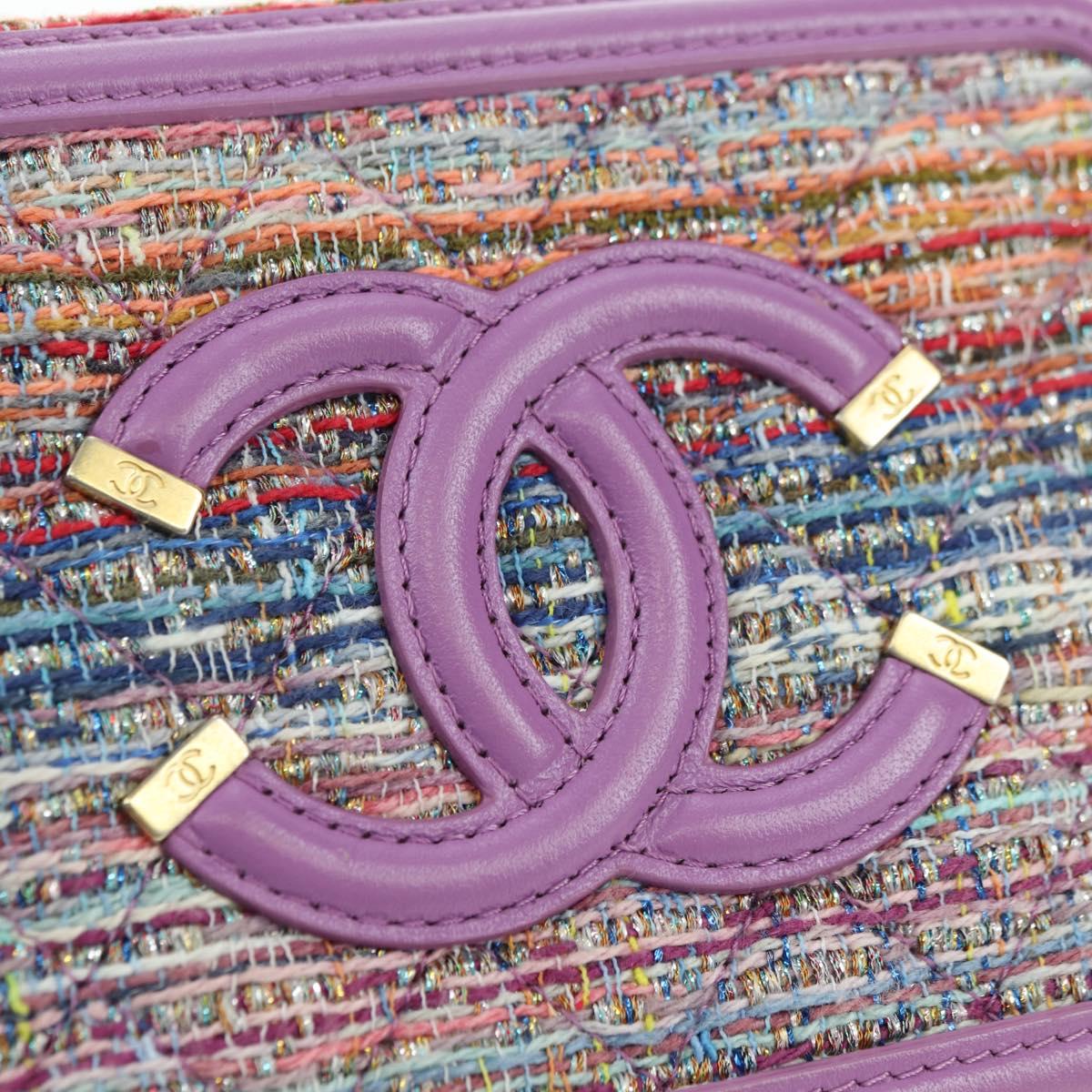 CHANEL Matelasse Chain Shoulder Bag Tweed Purple Gold CC Auth 179491SAM