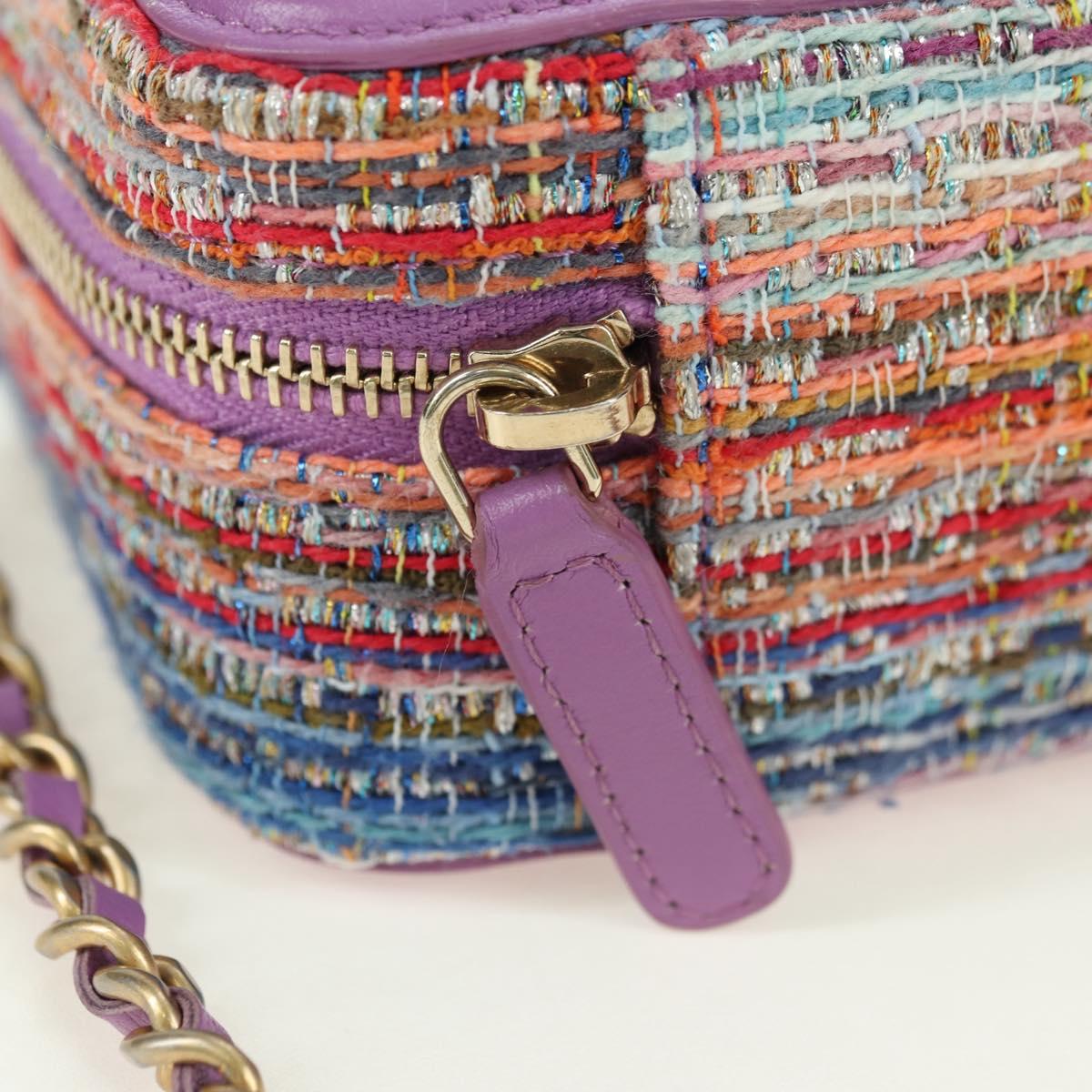 CHANEL Matelasse Chain Shoulder Bag Tweed Purple Gold CC Auth 179491SAM