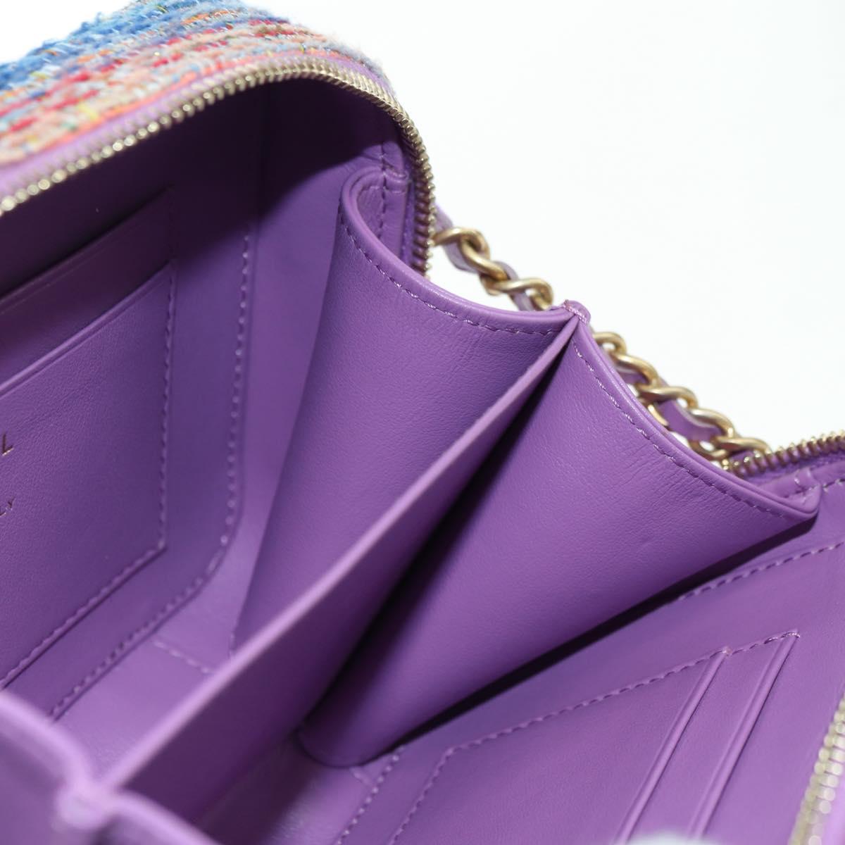 CHANEL Matelasse Chain Shoulder Bag Tweed Purple Gold CC Auth 179491SAM
