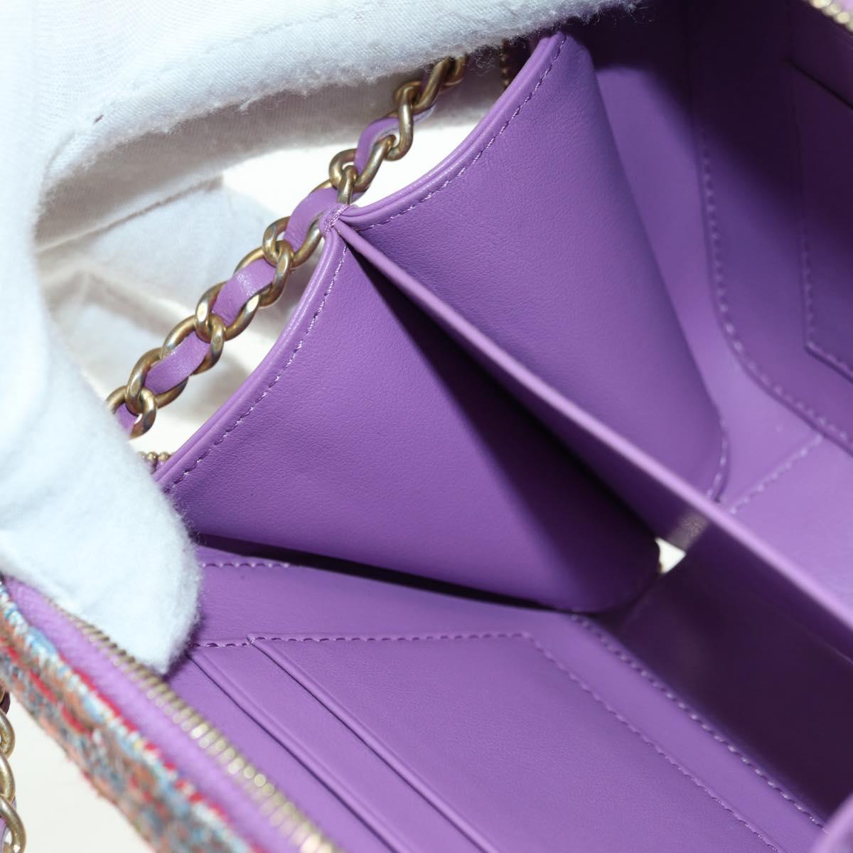 CHANEL Matelasse Chain Shoulder Bag Tweed Purple Gold CC Auth 179491SAM