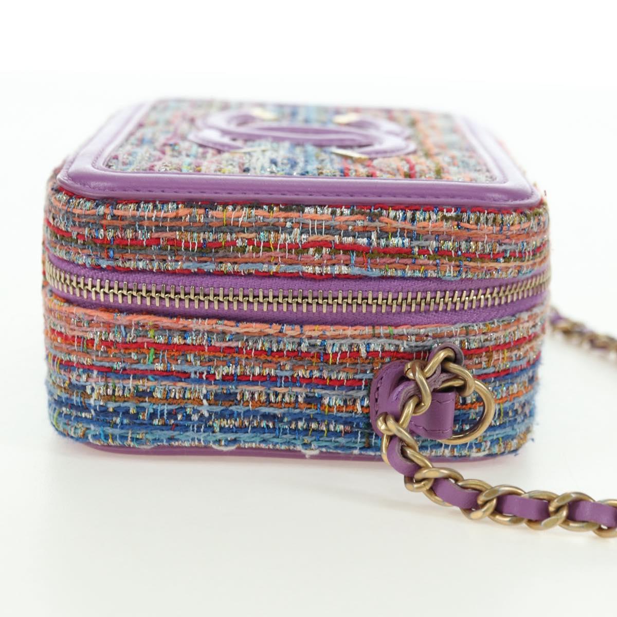 CHANEL Matelasse Chain Shoulder Bag Tweed Purple Gold CC Auth 179491SAM