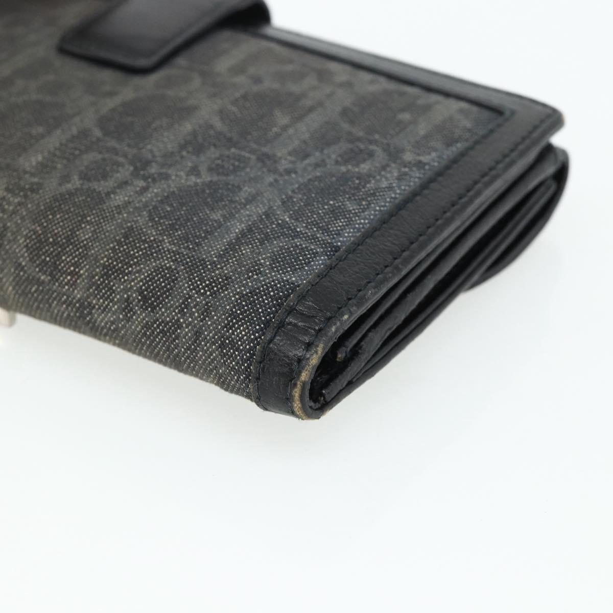 Christian Dior Trotter Canvas Long Wallet Silver Black Auth 179493