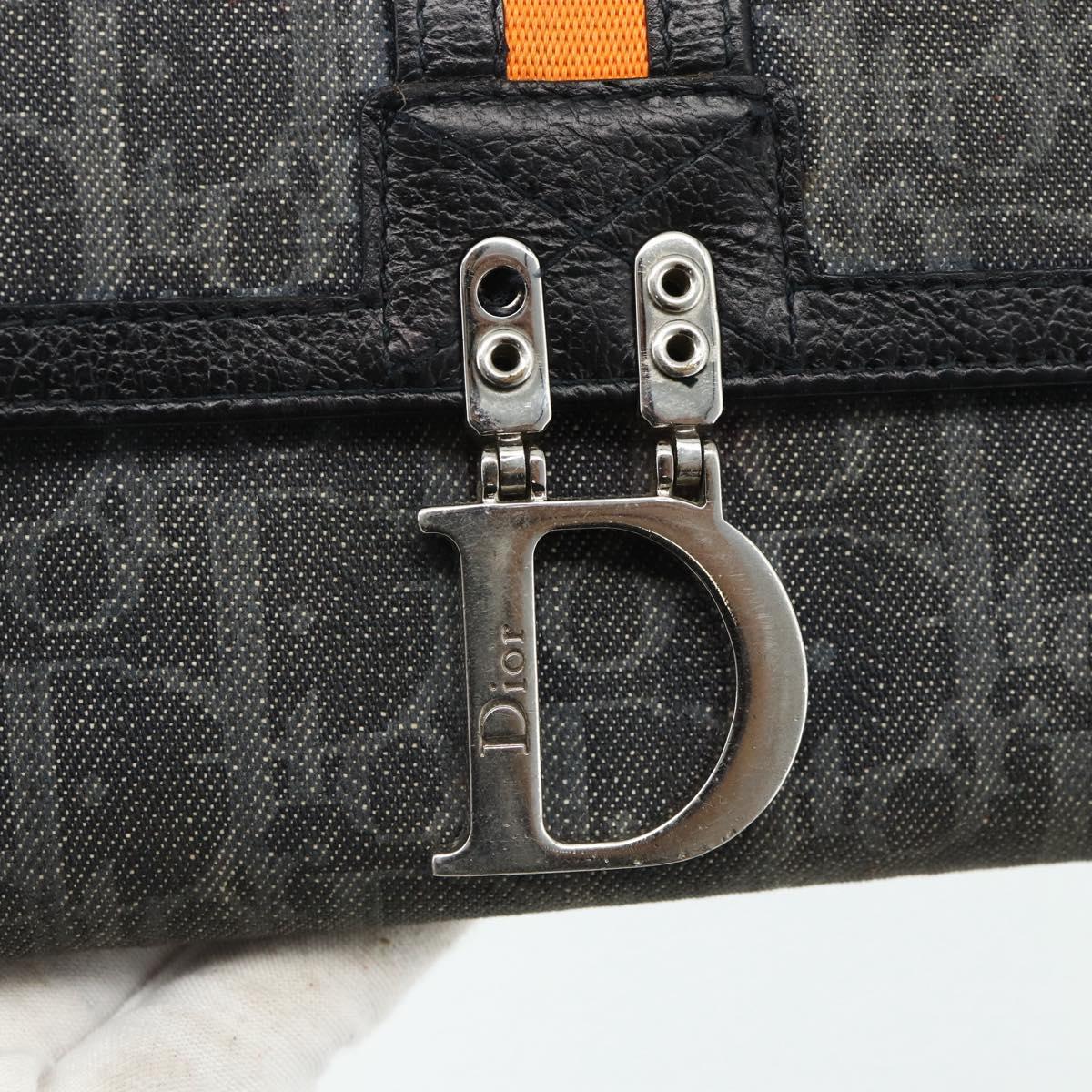 Christian Dior Trotter Canvas Long Wallet Silver Black Auth 179493