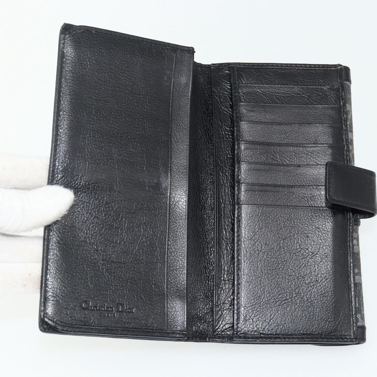 Christian Dior Trotter Canvas Long Wallet Silver Black Auth 179493