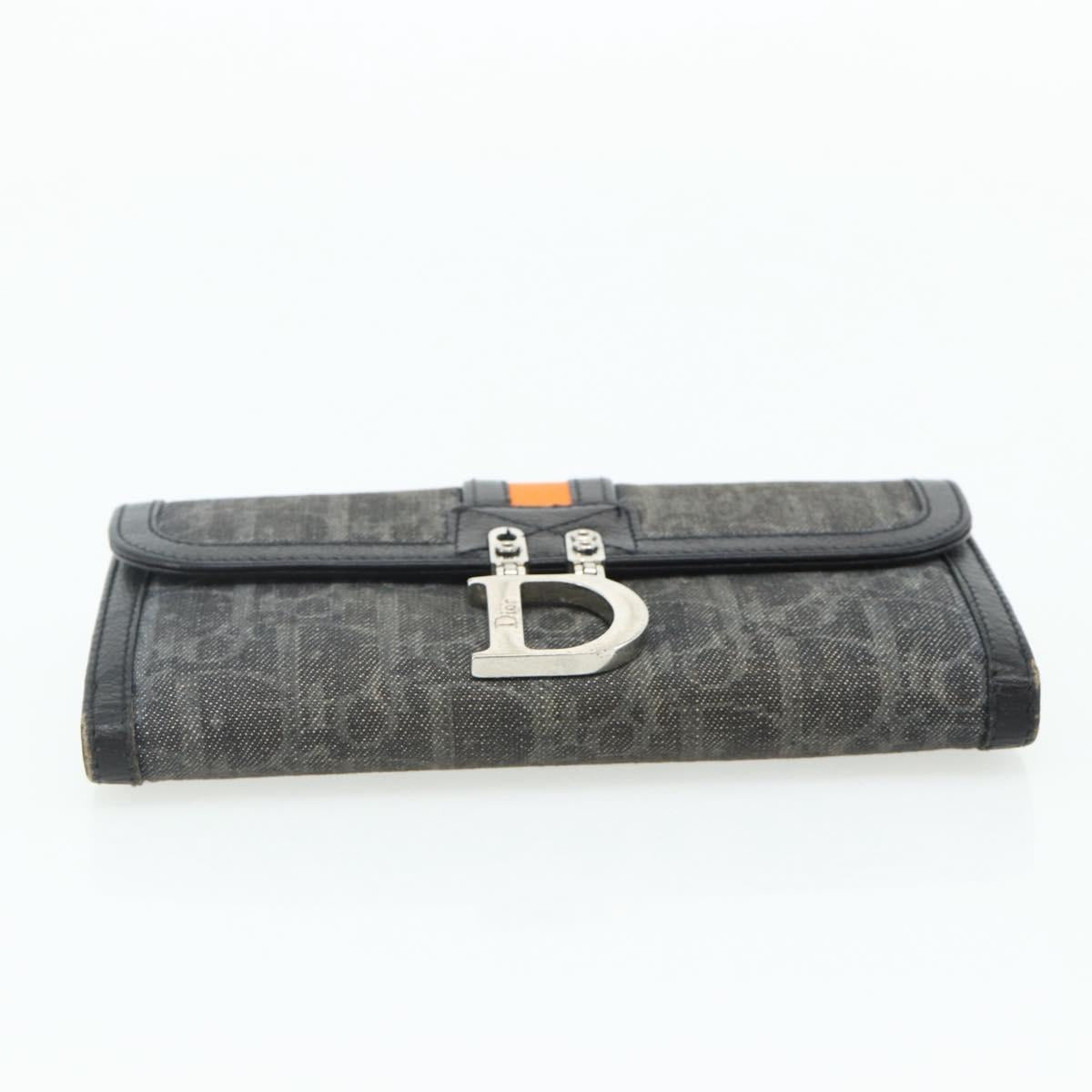 Christian Dior Trotter Canvas Long Wallet Silver Black Auth 179493