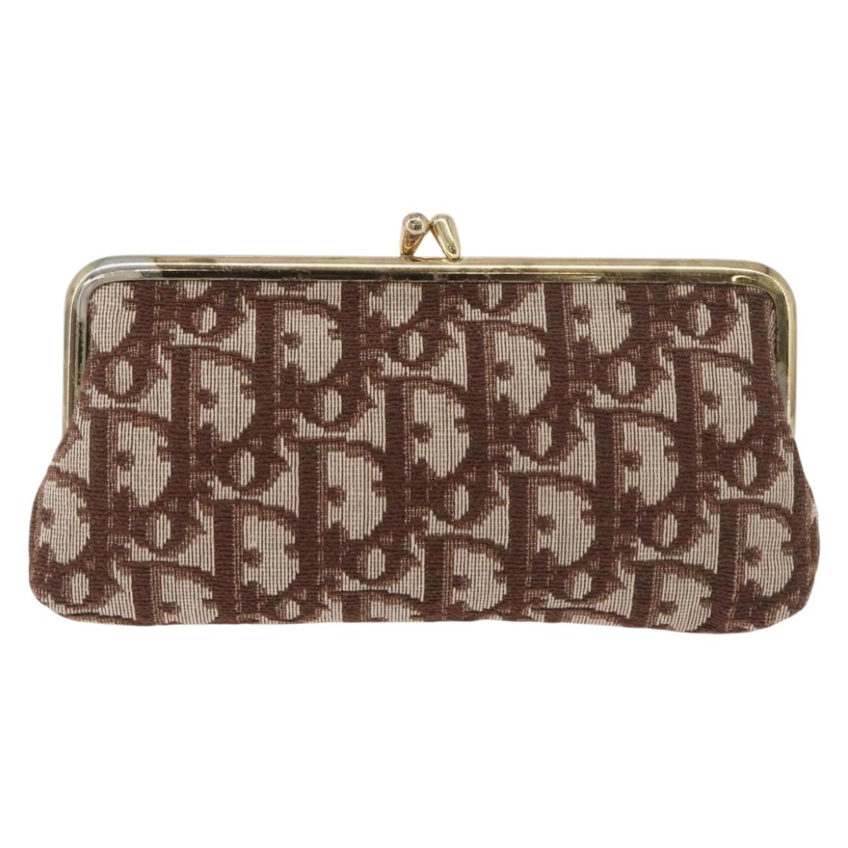 Christian Dior Trotter Canvas Pouch Brown Gold Auth 179495
