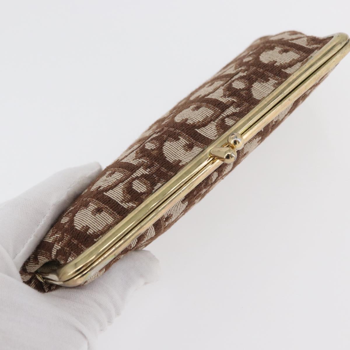 Christian Dior Trotter Canvas Pouch Brown Gold Auth 179495