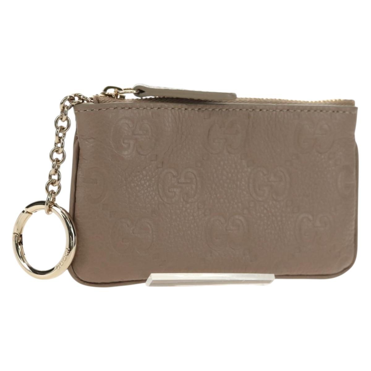 GUCCI GG Emblem Key Pouch Leather Beige Gold 815891 Auth 179515V